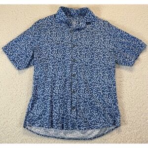 Johnnie-O Mens Featherweight Short Sleeve Button Down Shirt Blue Floral, S